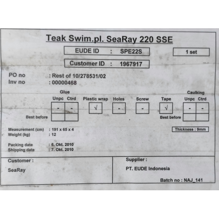 Podłoga Teakowa Platforma Sea Ray 220 SSE